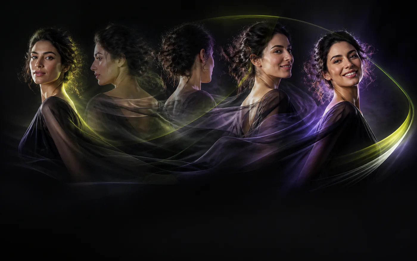 Portrait moving through a cinematic sequence